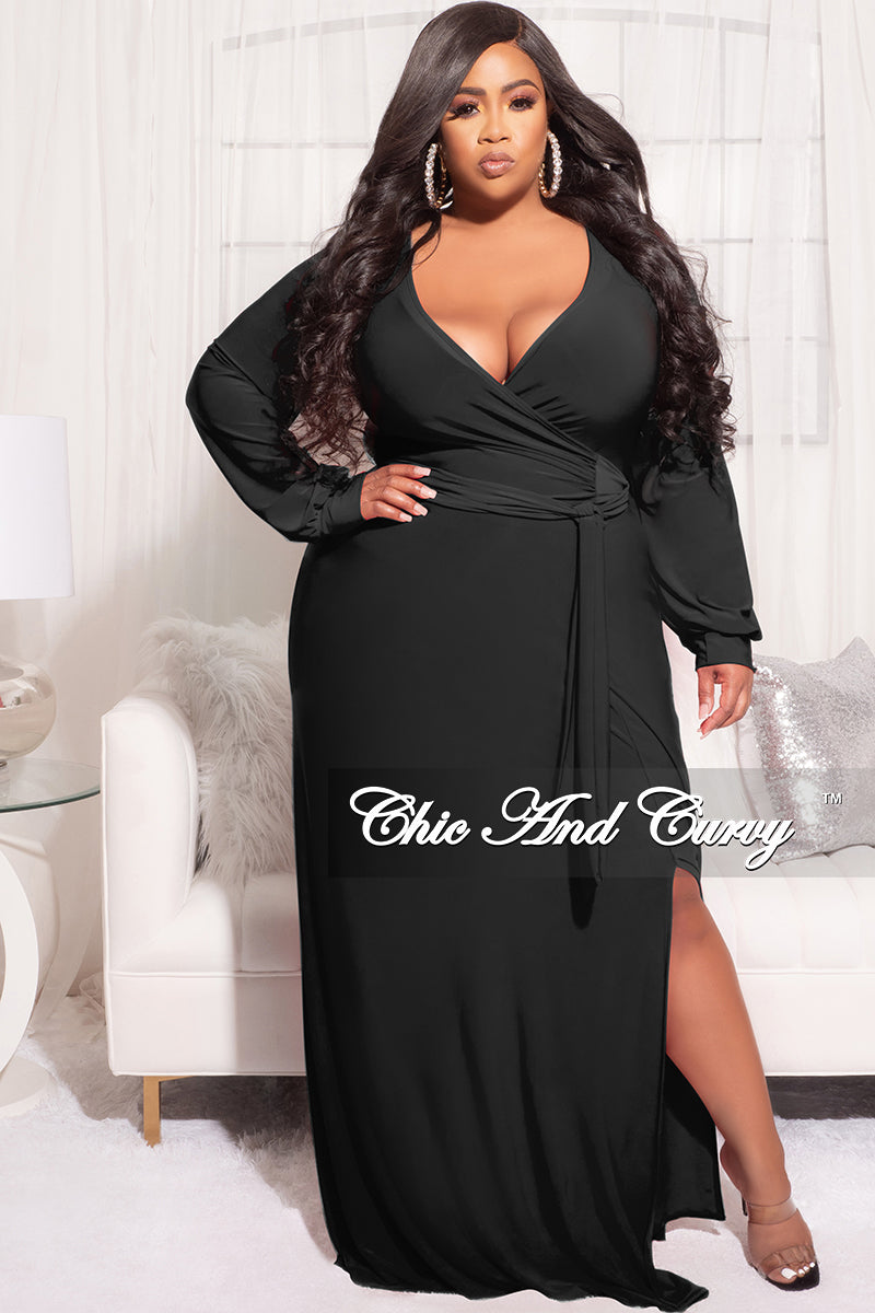 Final Sale Plus Size Faux Wrap Maxi Dress with Side Slit in Black – Chic  And Curvy